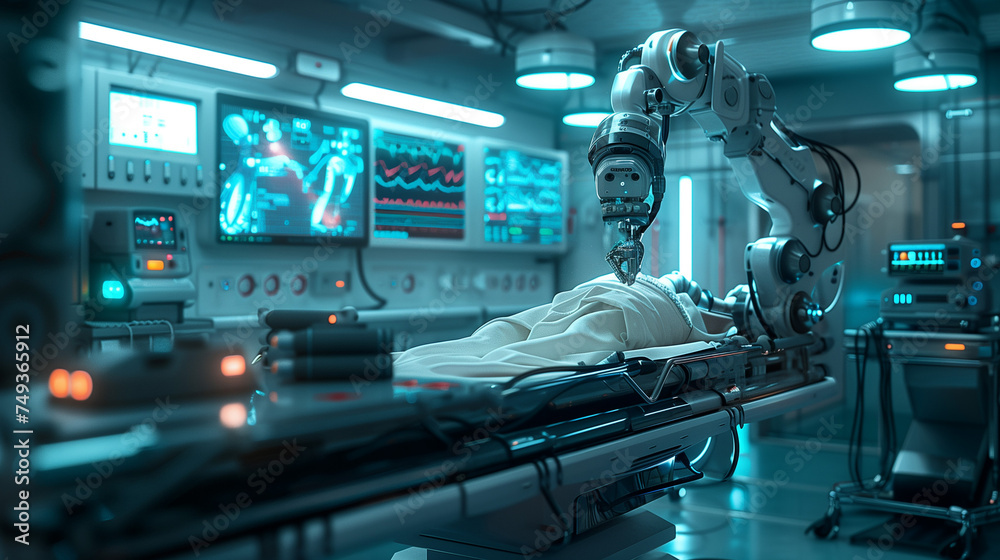 Robotic arms engaged in automated medical healthcare operations