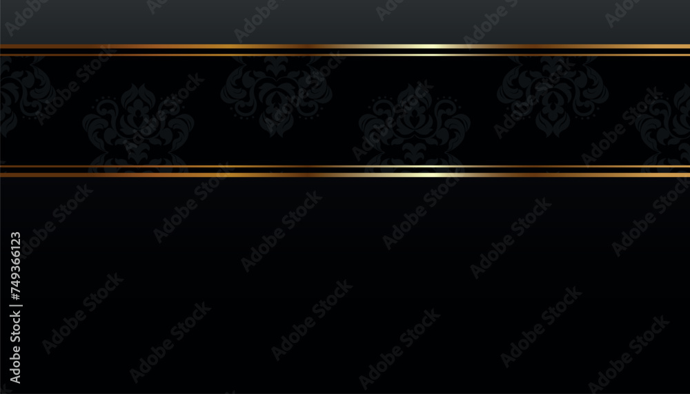 Premium black casino background with golden frame and floral seamless ornament