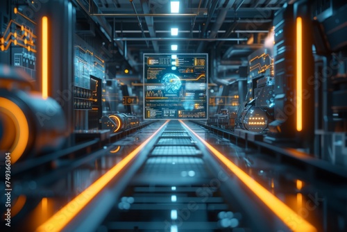 Futuristic factory conveyor belt photo