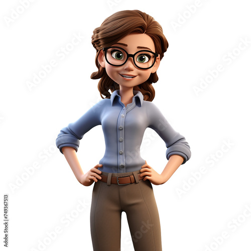 3d illustration of business manager, woman wearing glasses