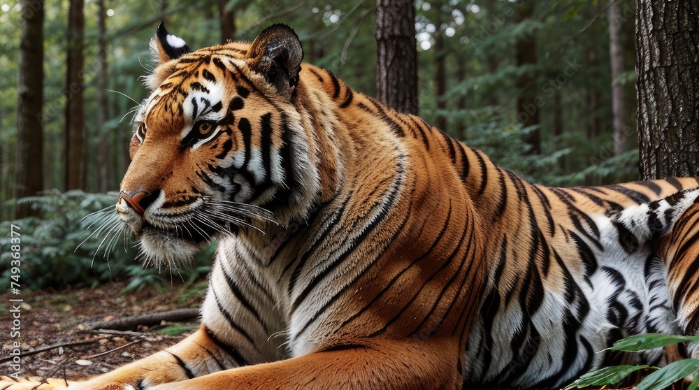 Fototapeta premium Close up of Amur Tiger in the forest. Wildlife animal