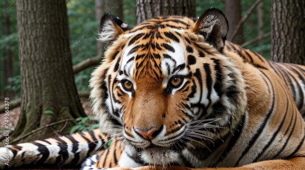 Fototapeta premium Close up of Amur Tiger in the forest. Wildlife animal
