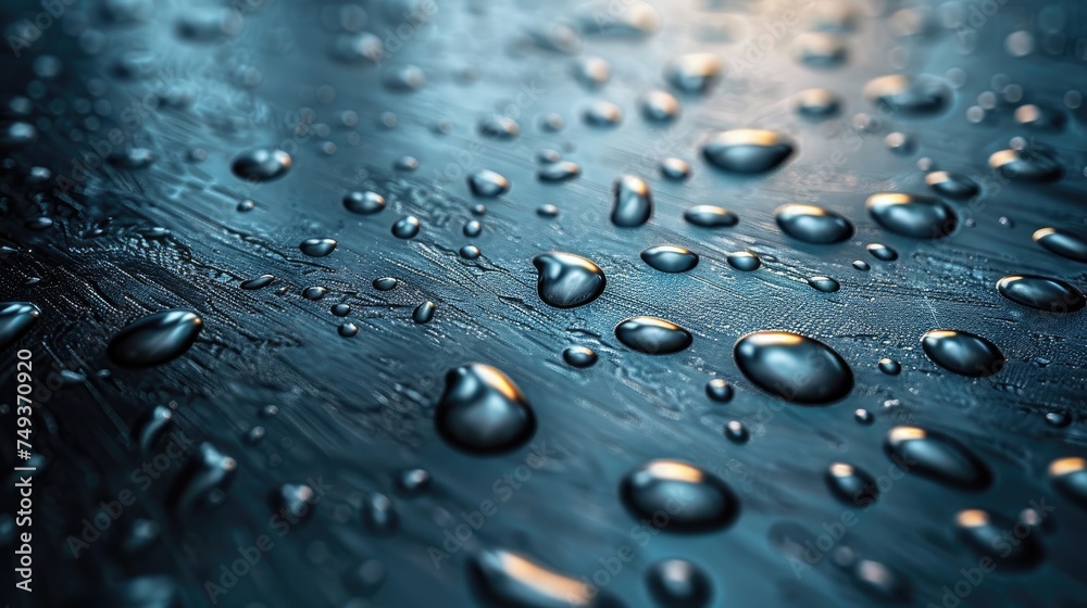 Blue Surface with Water Droplets Fresh Background Blue Surface with Water Droplets Fresh Background