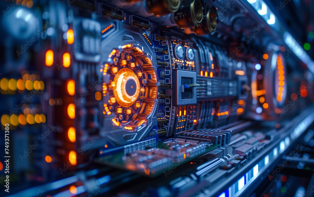 computer motherboard and processor unit fan rotating and cooling system, close up photo with blue light flare. computer motherboard and processor unit fan rotating and cooling system, close up photo with blue light flare.