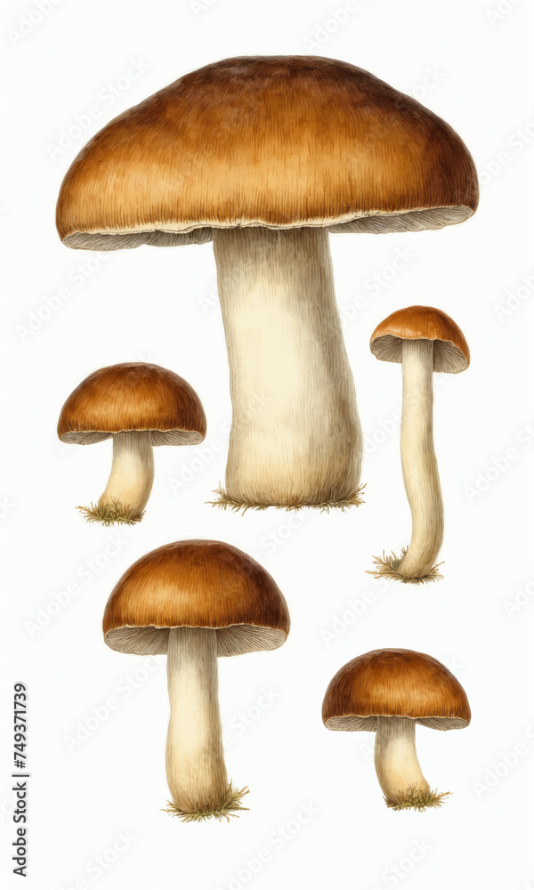 Set of mushrooms isolated on a white background. Watercolor illustration.
