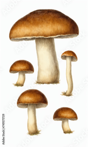 Set of mushrooms isolated on a white background. Watercolor illustration.
