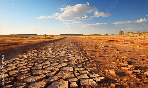 Desert Dirt Road Stretching Across Barren Landscape