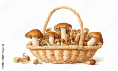 mushrooms in a wicker basket isolated on a white background