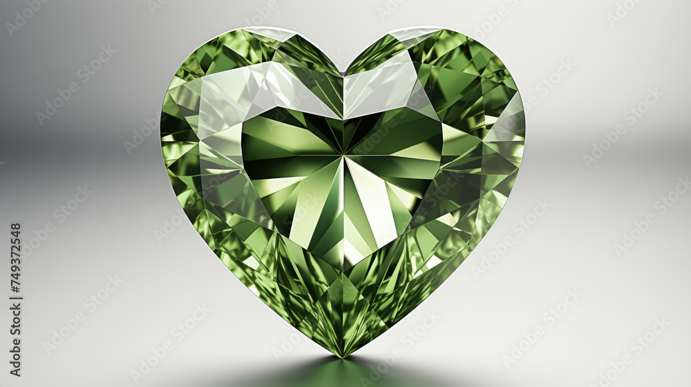 Fototapeta premium 3D Green Diamond Heart on a White Background
