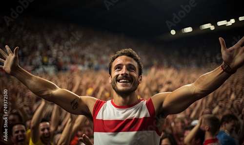 Man in Red and White Tank Top Stands Before Crowd