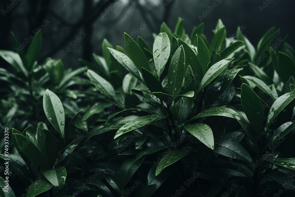 custom made wallpaper toronto digitalGlossy green leaves of laurel shrubs in a foggy forest
