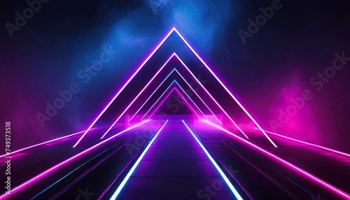 Geometric figures in neon light on dark background