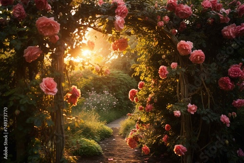 Golden hour light on a wild rose trellis © Dan
