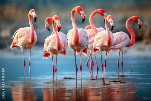 Group of flamingos resting, some standing on one leg © Dan
