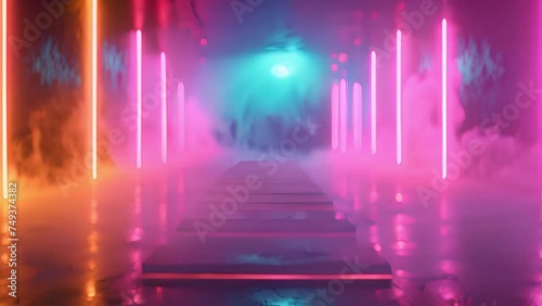 Electric atmosphere ignites the dance floor, neon lights flashing.