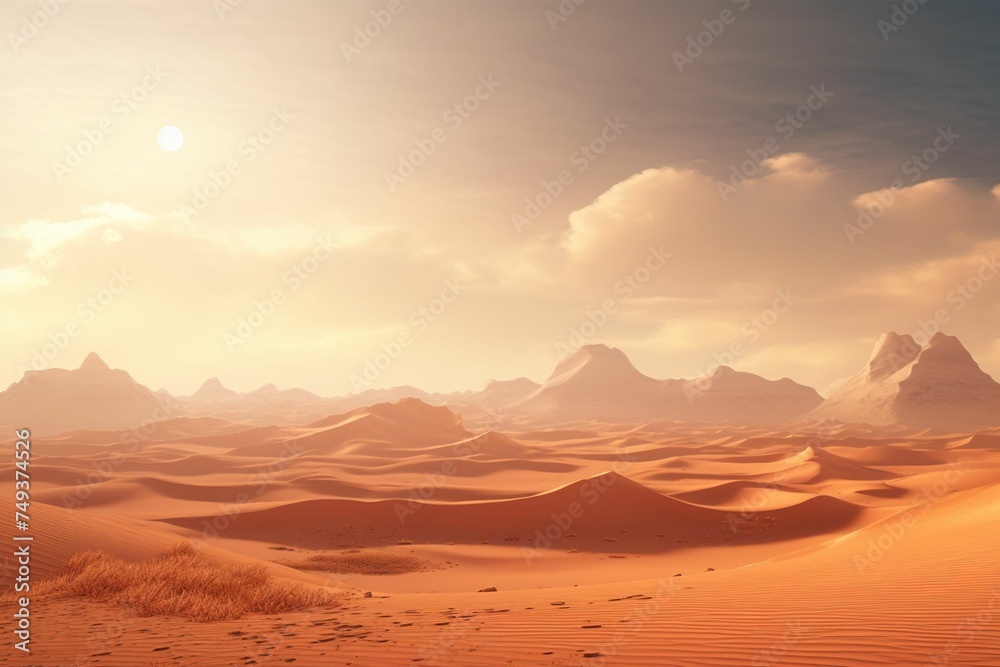 Hazy sunshine over a serene desert dune