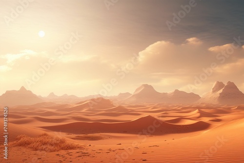 Hazy sunshine over a serene desert dune