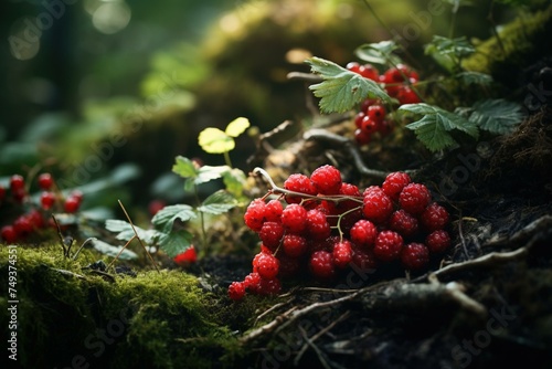 Heap of wild berries in natural forest light