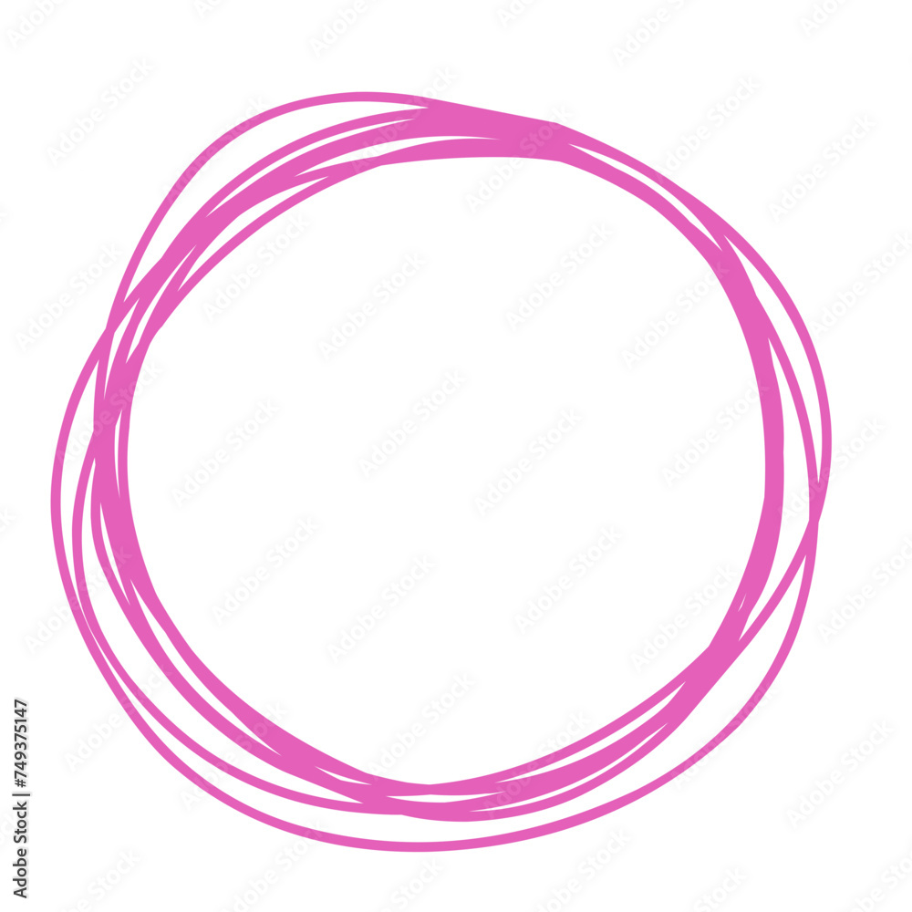 Pink circle line hand drawn. Highlight hand drawing circle isolated on white background. Round handwritten circle. For marking text, note, mark icon, number, marker pen, pencil and text check, vector Pink circle line hand drawn. Highlight hand drawing circle isolated on white background. Round handwritten circle. For marking text, note, mark icon, number, marker pen, pencil and text check, vector