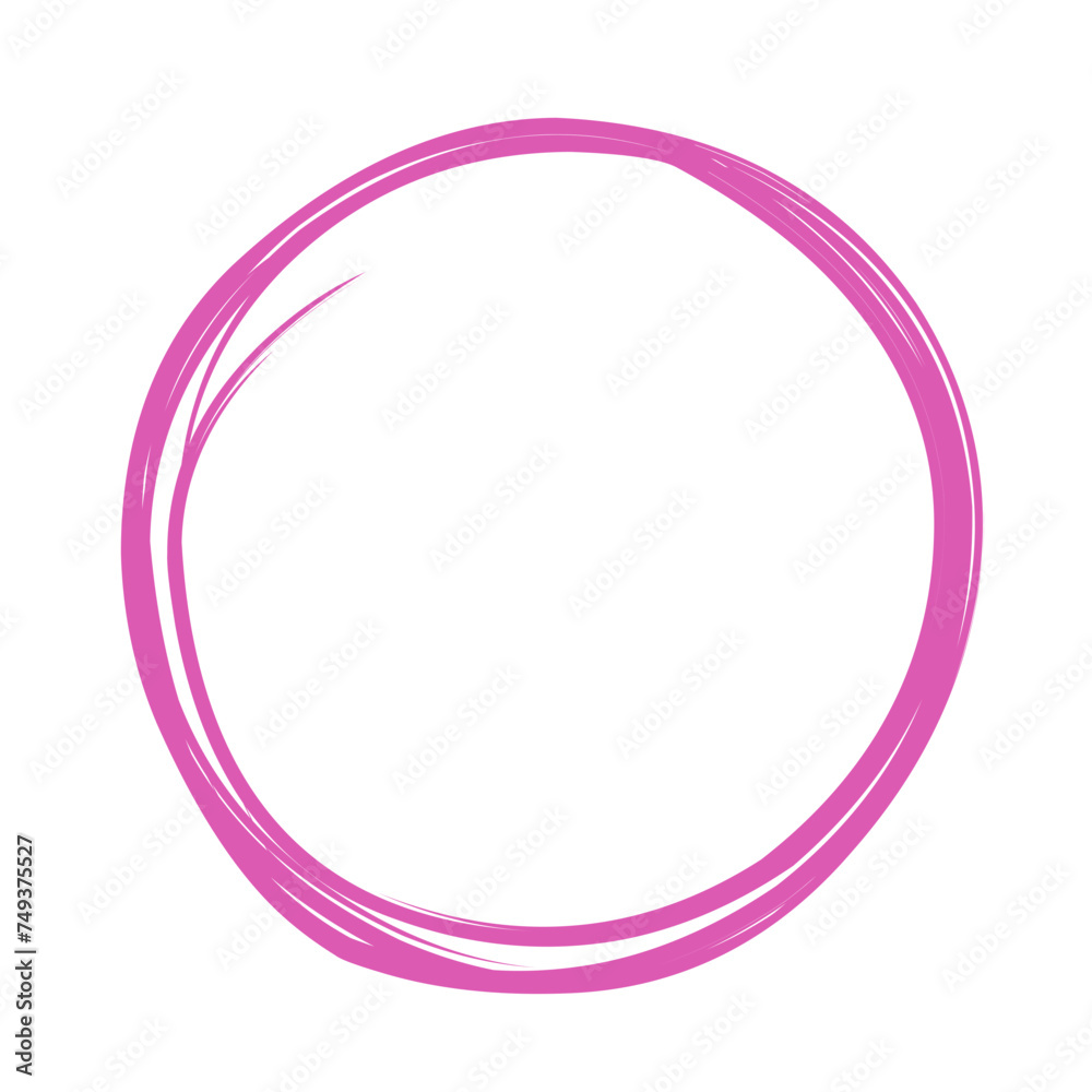Pink circle line hand drawn. Highlight hand drawing circle isolated on white background. Round handwritten circle. For marking text, note, mark icon, number, marker pen, pencil and text check, vector Pink circle line hand drawn. Highlight hand drawing circle isolated on white background. Round handwritten circle. For marking text, note, mark icon, number, marker pen, pencil and text check, vector