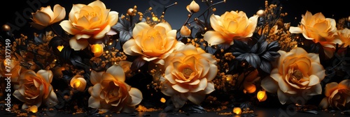 Flowers Wall Background Amazing Roses, with lights, light black and yellow, Background HD, Illustrations