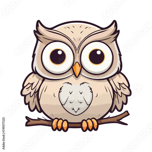Light brown Owl on a branch or stick with a round eye
