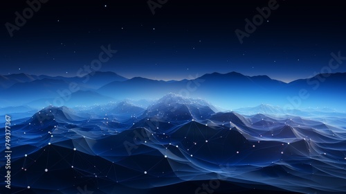 Mountain silhouettes under a starry sky, brought to life with a network of connecting lines that suggest a digital or smart technology theme