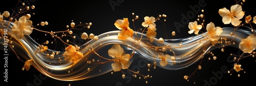 Flying Vanilla Sticks Orchid Flowers, with lights, light black and yellow, Background HD, Illustrations photo