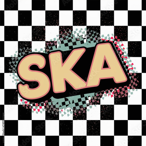 Ska  logo with check pattern square outer border,vibrant coloured outline
