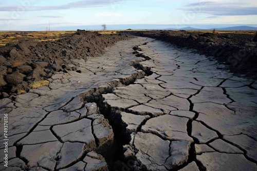 Cracks and fissures in the ground near a volcanic site photo