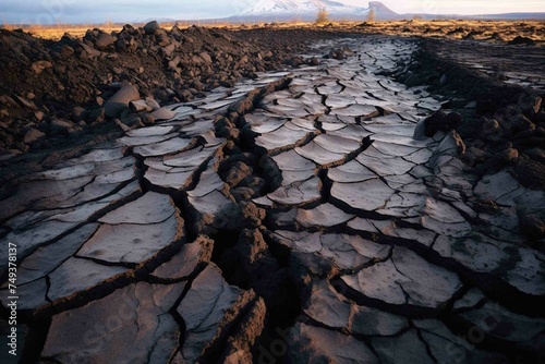 Cracks and fissures in the ground near a volcanic site photo