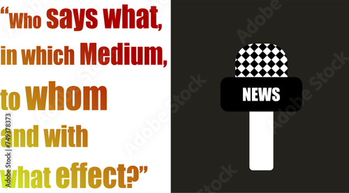 A quote written related to communication of news agency with a  mic isolated on a black background 