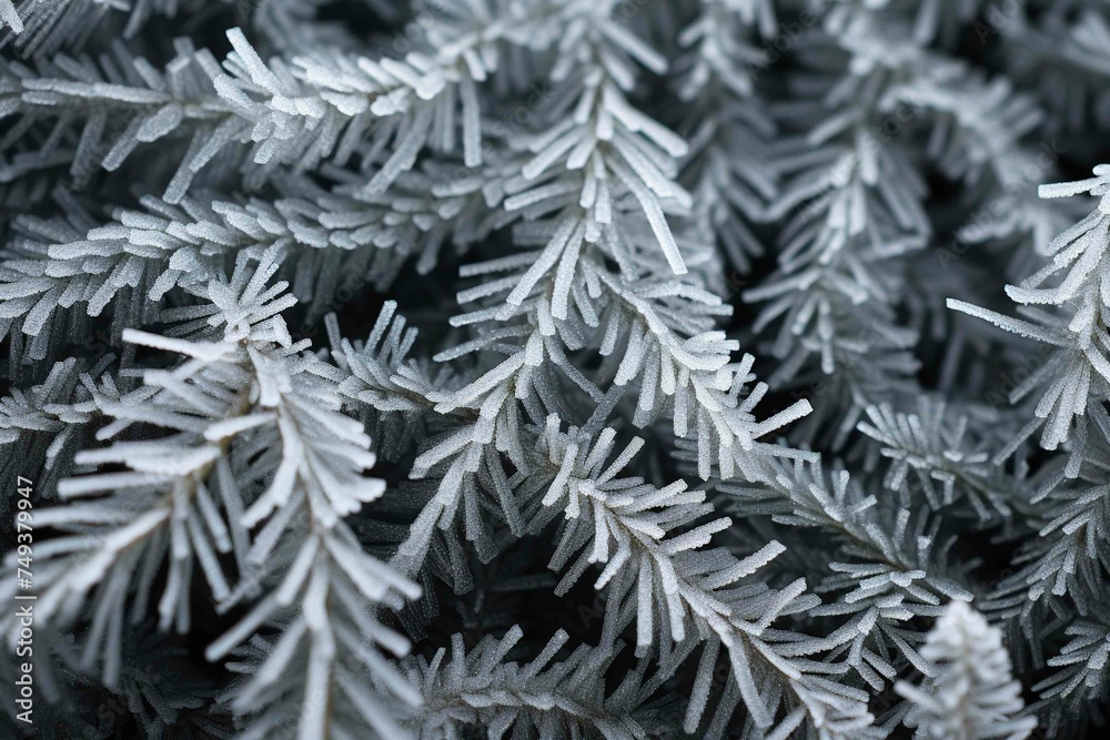 Frost pattern on pine shrub needles Frost pattern on pine shrub needles