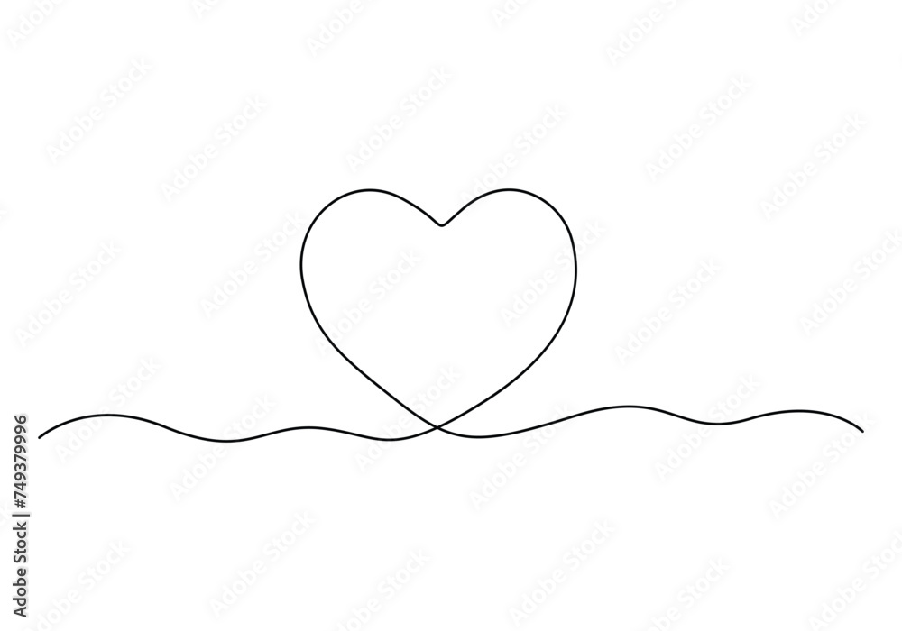 Continuous one line drawing of love sign with heart symbol vector illustration. Free vector