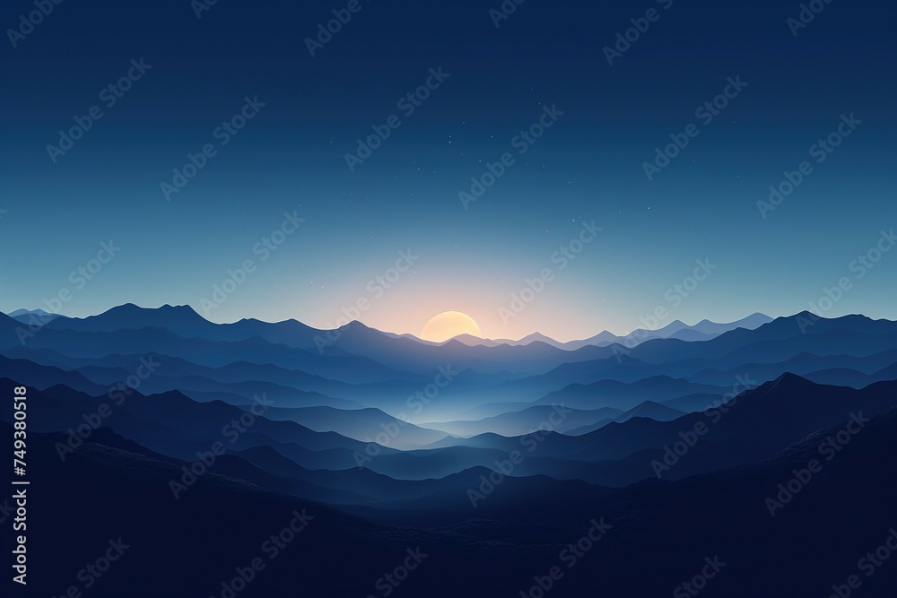 Full moon rising over silhouetted hills, creating a serene nightscape