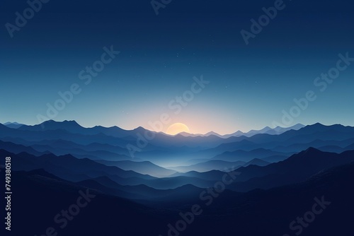 Full moon rising over silhouetted hills  creating a serene nightscape