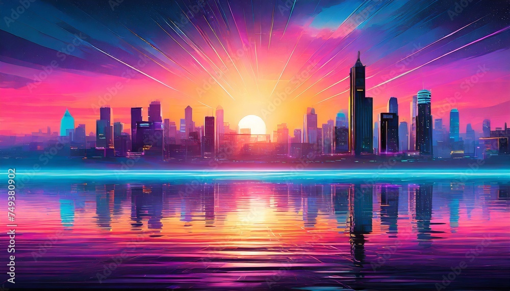 Obraz premium city skyline at sunset