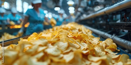 Potato chips with an efficient assembly line packaging. Generative Ai