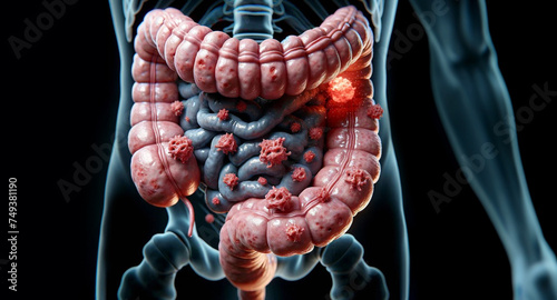 Human Digestive System with colon Cancer and metastasis Illustration photo