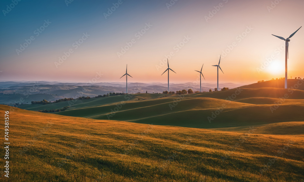 Wind turbines on the hills of Tuscany at sunrise Wind turbines on the hills of Tuscany at sunrise