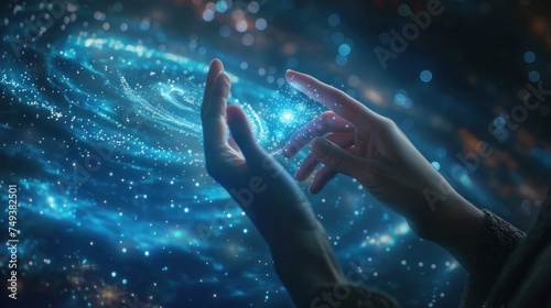 Woman hand touching The metaverse universe,Digital transformation conceptual for next generation technology era.