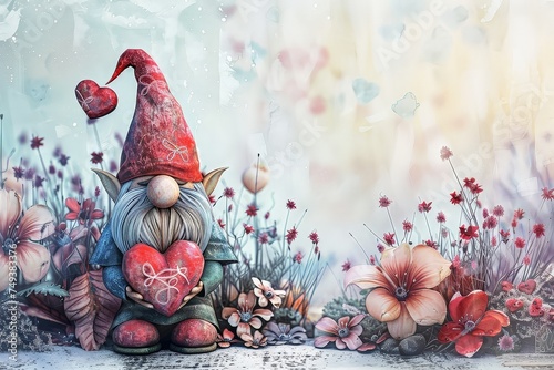 Whimsical Valentines Explore the charm of gnomes in a watercolor style 3D render for sublimation printing