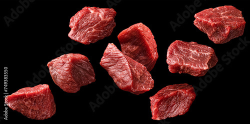 Fotografía Raw beef meat pieces isolated on white background