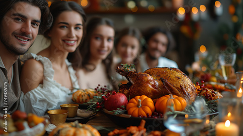 Family celebrating traditional Thanksgiving day
