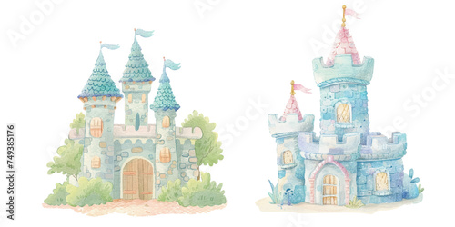  cute castle watercolour vector illustration