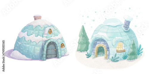 cute igloo watercolour vector illustration