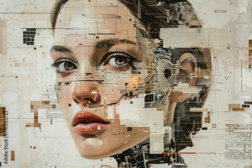 Composite image of a robot girl with artificial intelligence. Generative Ai