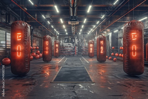 Empty boxing club gym for boxers training concept for athletes. Generative Ai