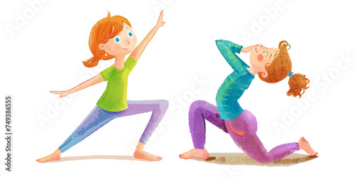 kid doing yoga watercolour vector illustration