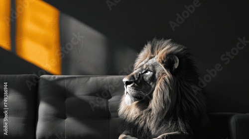 Elegant Majestic Lion Portrait Capturing the Power and Strength of King of the Jungle Monochrome Wildlife © Thares2020